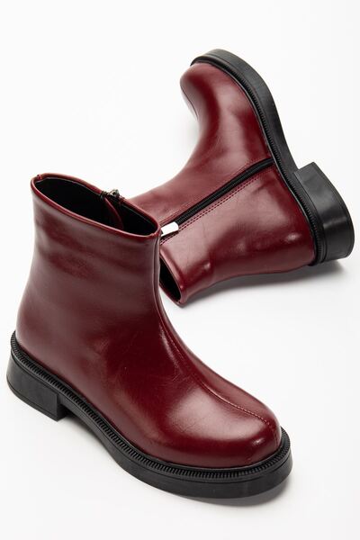 infon shoes creation 02-3033 Burgundy Wrinkled Patent Leather Zippered Daily Women's Boots
