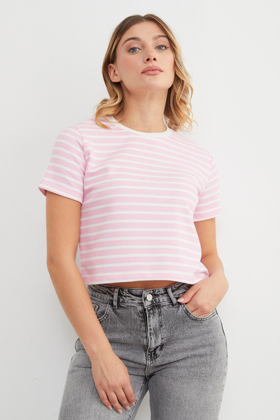 Fulla Moda Ριγέ μπλουζάκι με λαιμόκοψη ελαφρύ