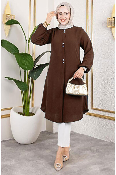 sefamerve Button Detailed Aerobin Tunic 0175-09 Brown
