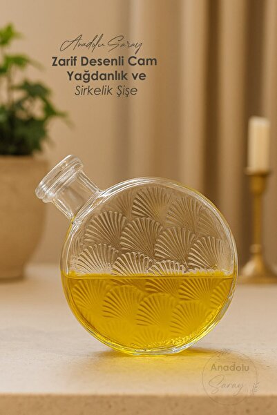 Anadolu Saray Elegant Patterned Glass Oil and Vinegar Bottle 500 ml – Decorative Glass Kitchen Product