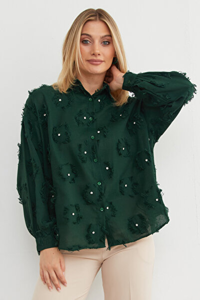Fulla Moda Stone-Embroidered Tassel Casual Shirt