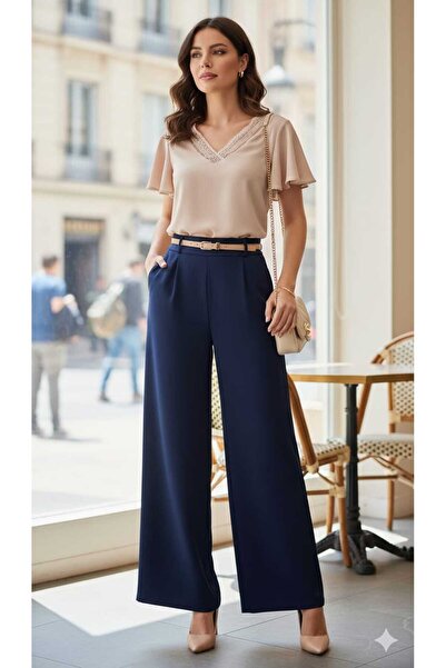 MODA Kollar valonlu yaka dantel detaylı keten görünümlü pamuklu ayrobin tarzı...