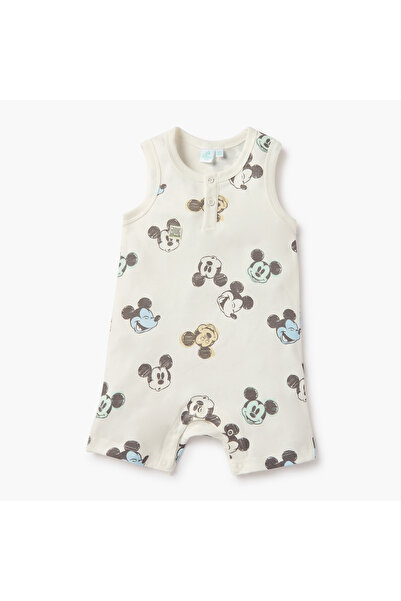 Disney Mickey Mouse Print Sleeveless Romper with Snap Button Closure - Set of 2