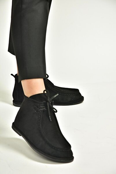 Fox Shoes V846926302 Black Suede Flat Bottom Lace-Up Women's Boots