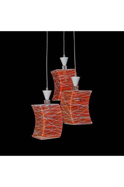 RFAN Pendant, Model 2716-3, with Lampshade, 3 x E27, Adjustable Height, Red