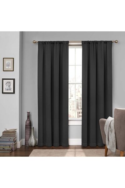 Eclipse Tricia Modern Window Curtains, 2 Panels 26 x 63 in, Black (Polyester)