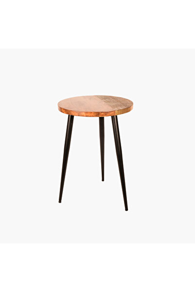 Crafted by Lifestyle Home Carving Handcrafted Wooden Top Round Side Table - 40x60 cms