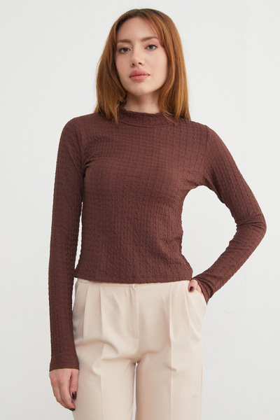 Fulla Moda ψηλός λαιμός Μπλούζα από ύφασμα μπουρέμικ