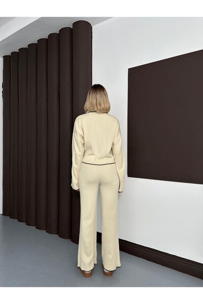 Cistern İstanbul Set de tricotaje pentru femei, cu detaliu de eșarfă, de sus și de jos