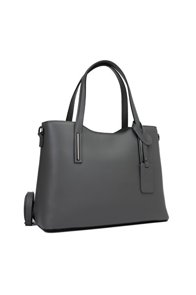 Posete Fagaras Daniela Leather Purse - Grey - Dark, 2 Compartments, 5 Pockets, Non-Adjustable Strap 104 cm