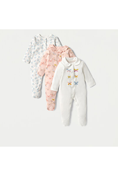 Juniors Printed Closed Feet Sleepsuit with Long Sleeves - Set of 3