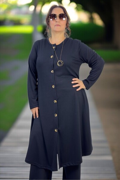 yagmurberen Church Cut Pocket Buttoned Cap Waist Elasticized Pants Plus Size Women's Suit