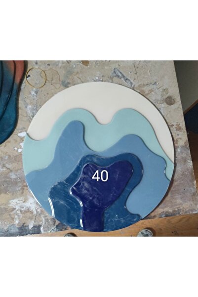 Ayd Home Mavi 40 cm yuvarlak duvar tablosu mdf epoksi reçine dekorasyon