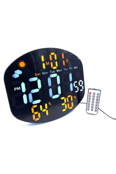 GAOSIIO LED Digital Wall Clock - Adjustable Brightness, Remote, Alarm, Temp & Humidity