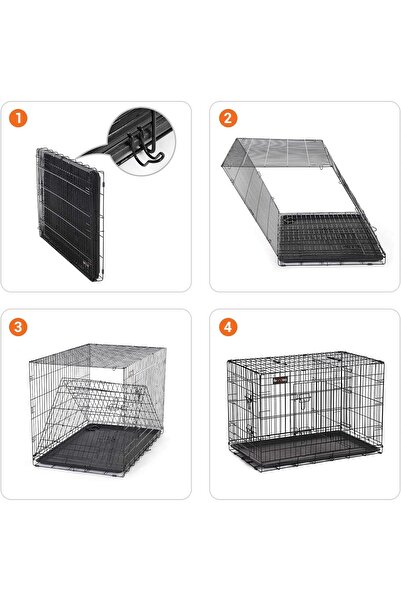 feandrea Cușcă pentru animale de companie, 2 uși, metal pliabil, tavă detașabilă, L, 93x57x64cm, neagră