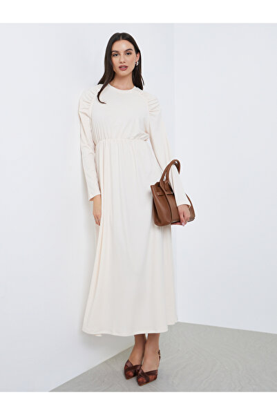 Take Two By Styli Solid Raglan Sleeve Round Neck Midi Dress