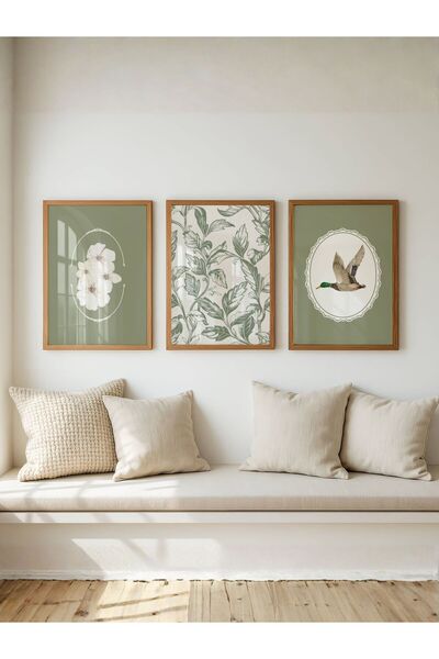 fuart.co Çiçekler ve Leylek 3 lü Dijital Baskı Poster Seti (Çerçevesiz)
