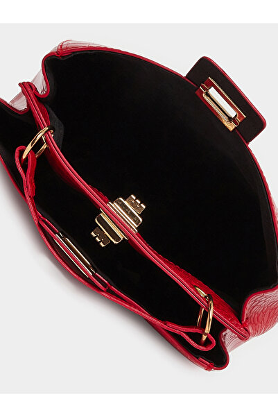 Styli Women Red Croc-Effect Textured Handbag