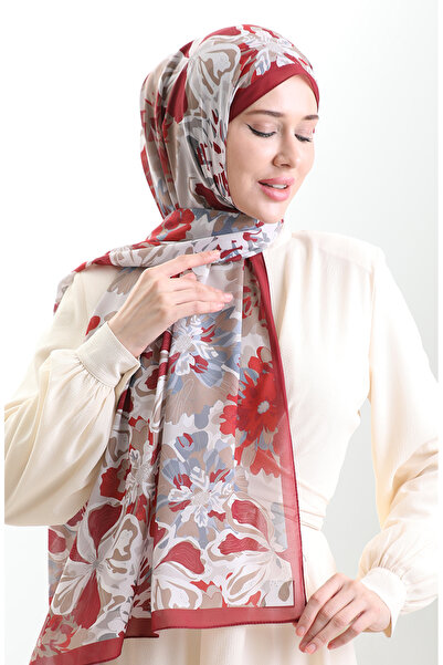 sefamerve Hanzade Fransız İpeği Şal 70329-12 Bordo Bej