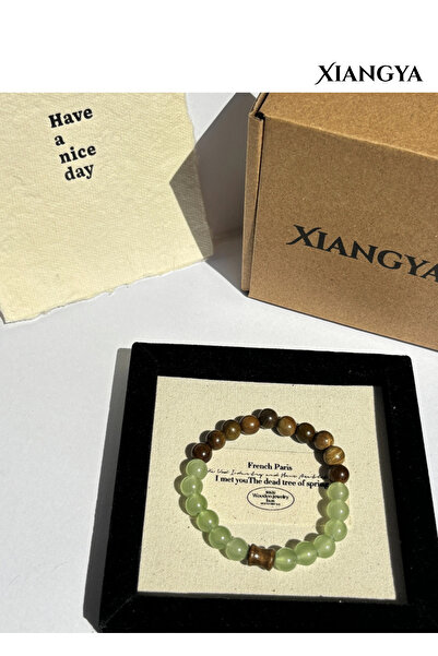 XIANGYA Beaded Bracelet For Ladies Green Sandalwood Bracelet with Jade Glass Beads