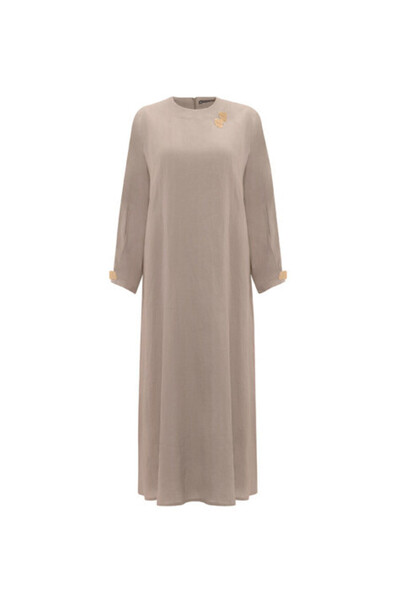 MISS DALIDA Aksesuar Detaylı Düz Renk Keten Siyah Elbise