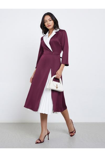 Styli Color Block Pleated Insert Blazer Midi Dress