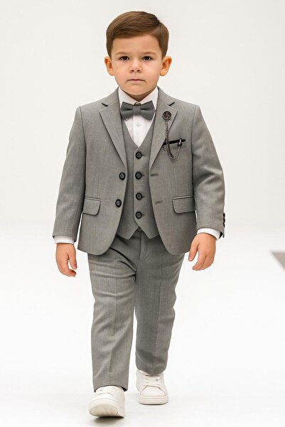 Esterella Boy's Chain-Montero Jacketed Tuxedo Suit / Jacket, Pants, Vest, Shirt Bow Tie Slim Fit