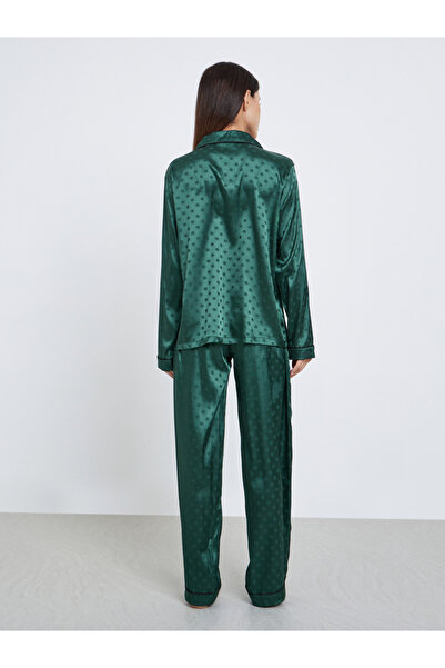Styli Satin Polka Dot Jacquard Shirt and Straight Leg Pyjama Set