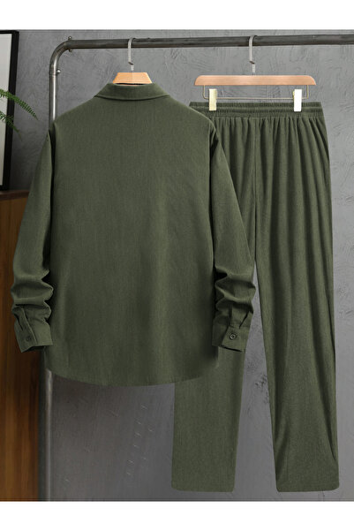 Take Two By Styli Men Green Corduroy Shirt and Pants Co-ords
