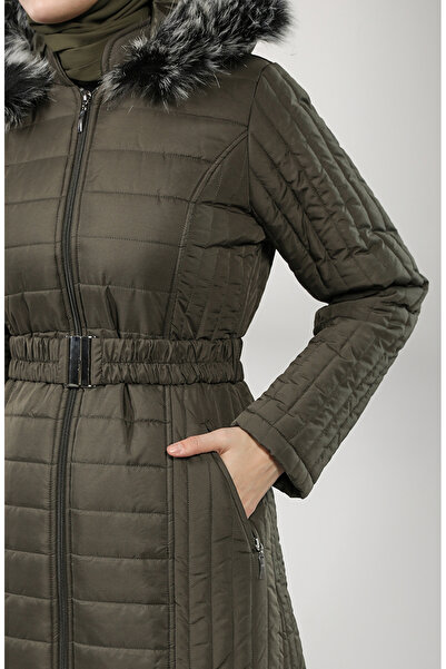 sefamerve Hooded Quilted Coat 0813-03 Khaki