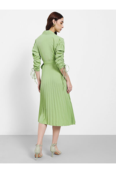 Styli Accordion Pleated Wrap Front Maxi Dress