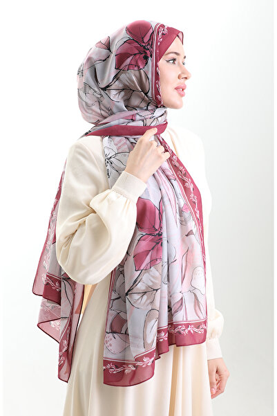 sefamerve Σάλι από γαλλικό μετάξι Hanzade 70330-09 Καφέ Κερασί