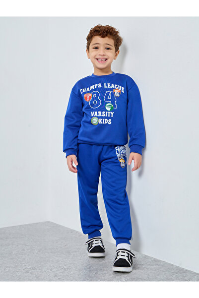 Styli Boys Blue Varsity Print Sweatshirt and Joggers Set