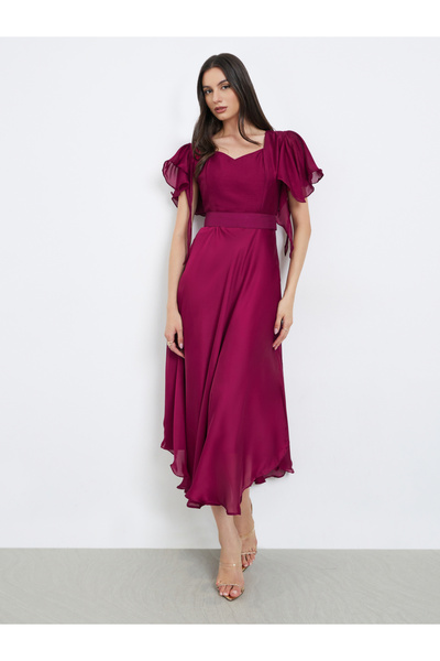 Maxim Creation By Styli Pencil dress In Silk finish fabric with belt and curly sleeves