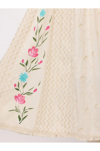 Ishin By Styli Off White Cotton Kurta with Pants and Dupatta Set