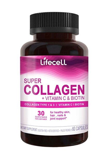 Lifecell Super Collagen Peptides + Vitamin C & Biotin, 60 Tablets