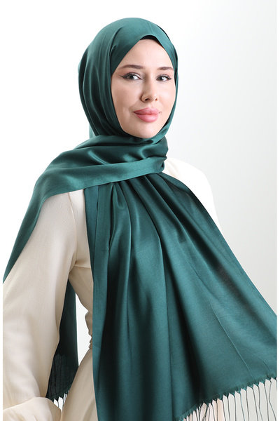 sefamerve شال فيسكوز طويل ذو شراشيب 70331-14 أخضر زمردي
