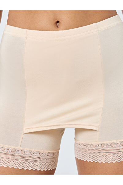 Styli High Waist Seamless Shorts with Double Layer and Lace Detail
