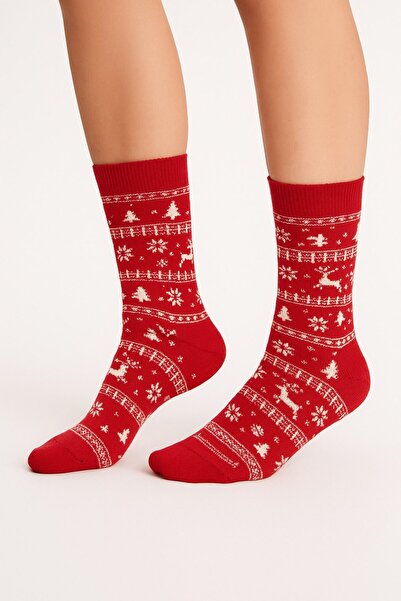 Plus Scorpion Women's Christmas Towel Patterned Socks – Cotton, Thick and Warm Christmas Themed Single Socks