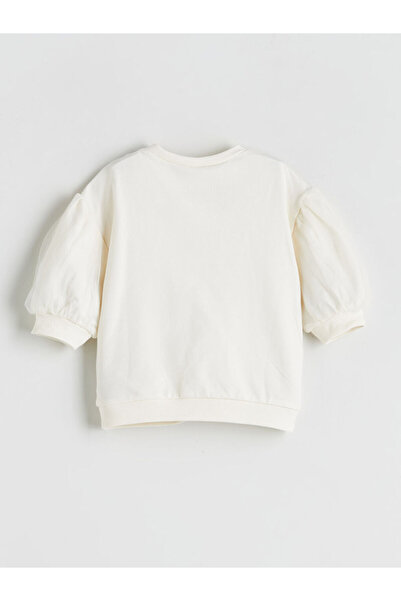 LC Waikiki Ecru Crew Neck Baby Girl Sweatshirt and Leggings