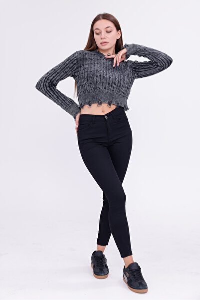 happinice Γυναικείο πουλόβερ ανθρακί με σχισμένη λεπτομέρεια Pinterest