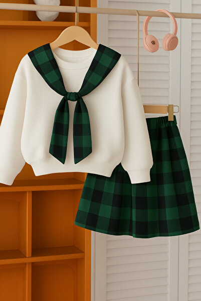 Entel Sash Detailed Sweatshirt Pleated Skirt Girls Set