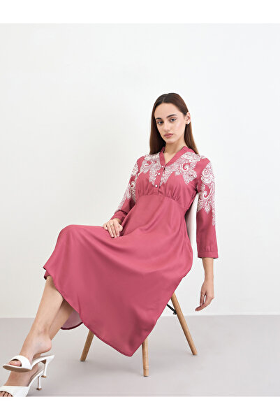 Styli Pink Printed Buttoned Midi Dress
