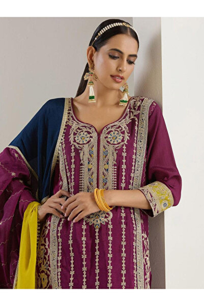 Ishin By Styli Purple Kurta with Pant and Dupatta Set