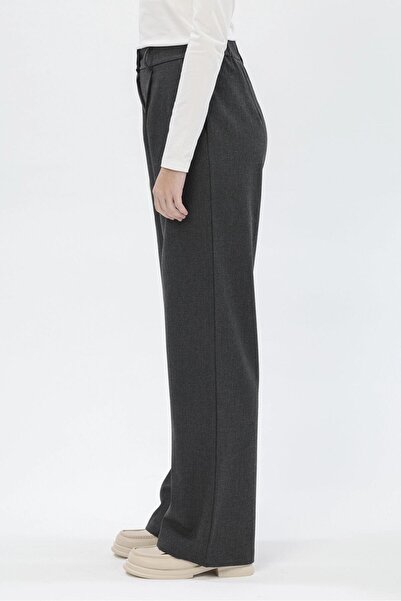 Fashion Friends Flexible High Waist Wide Leg Classic Trousers Anthracite