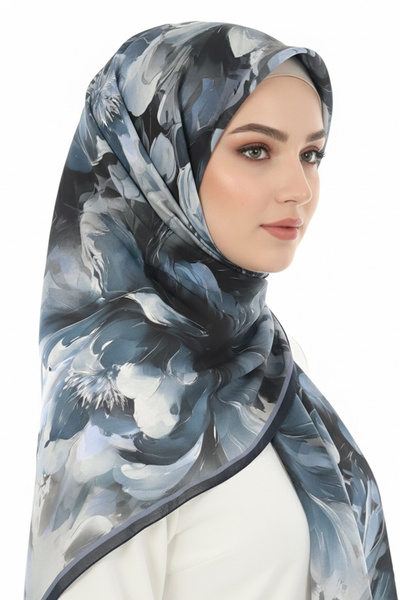 TOFİSA Mystic Flora Series Cotton Shawl Blue - 27988-Blue