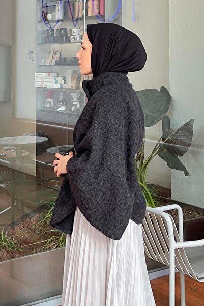 lamelif Hakim Collar Belt Detailed Cashmere Poncho Black