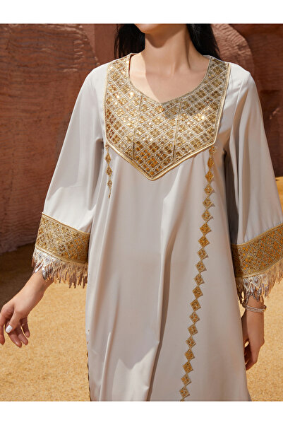 Take Two By Styli Sequined Embellished Sleeve Tassel Detail Jalabiya
