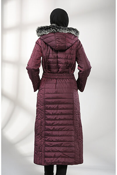 sefamerve Hooded Quilted Coat 0813-04 Plum