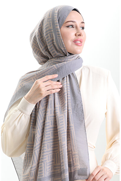 sefamerve Karaca Natural Fiber Shawl 82008-03 Beige Gray